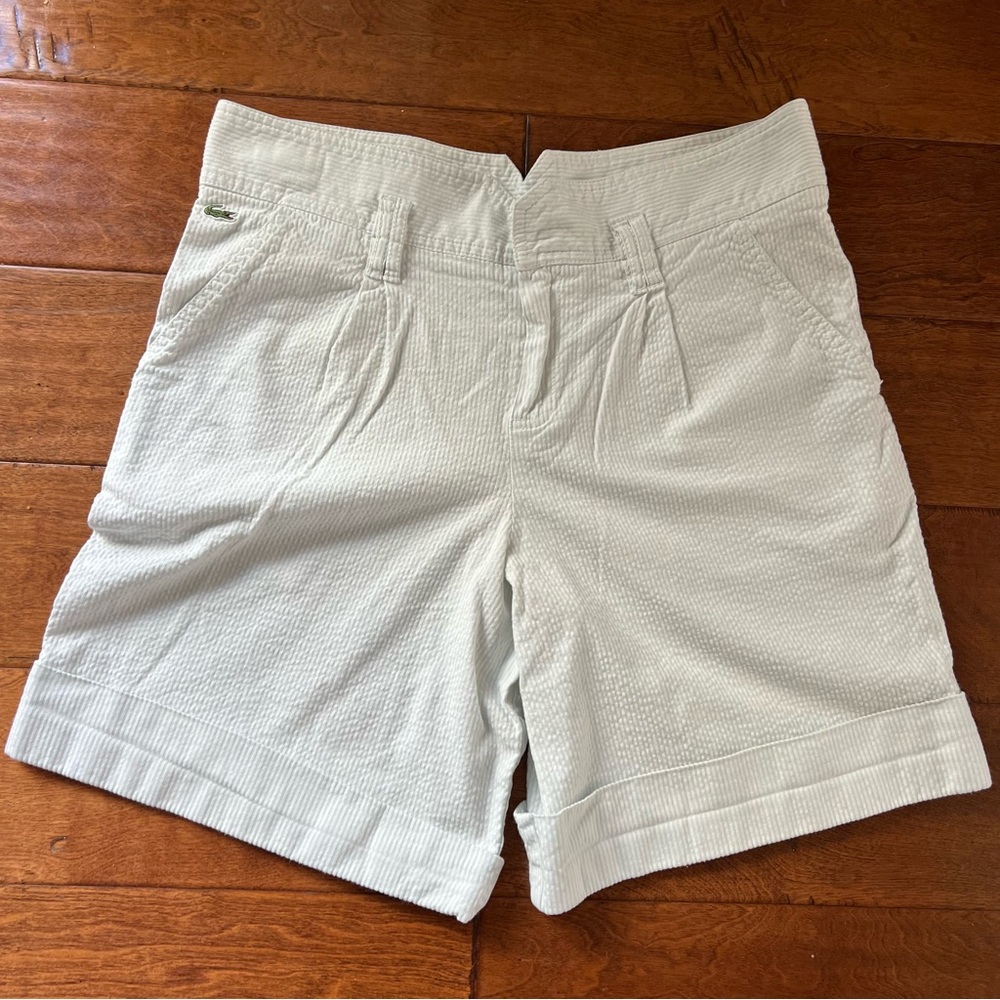 Lacoste Textured White/powder blue Shorts with Green Crocodile